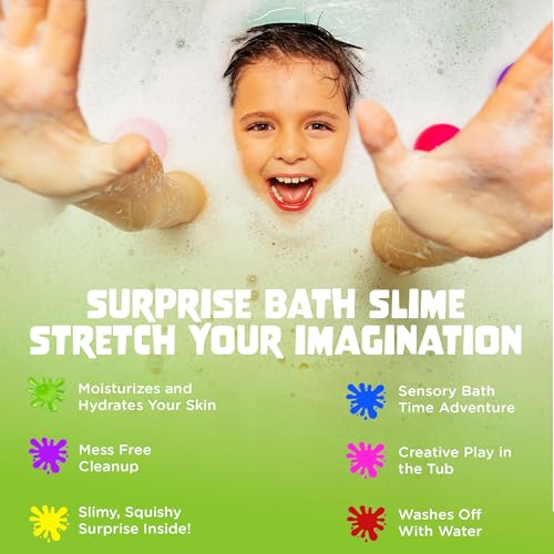 Kids Bubble Bombs with Surprise Bath Slime Inside - Fruity Scent, Fizzes & Foams, 6 Pack for Boys & Girls - Sensory Toy