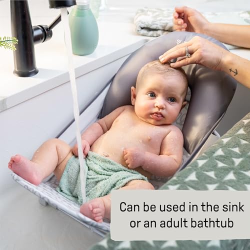 Ingenuity Summer Foldaway Baby Bath Seat for Sink and Bathtub, Adjustable Support, Ages 0-6 Months, Up to 20 Pounds, Mac
