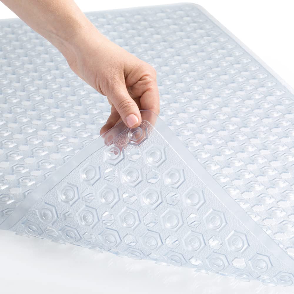 GORILLA GRIP Clear Bath Tub Shower Mat, Machine Washable, Soft on Feet, Suction Cups and Drain Holes, 35x16 Inch
