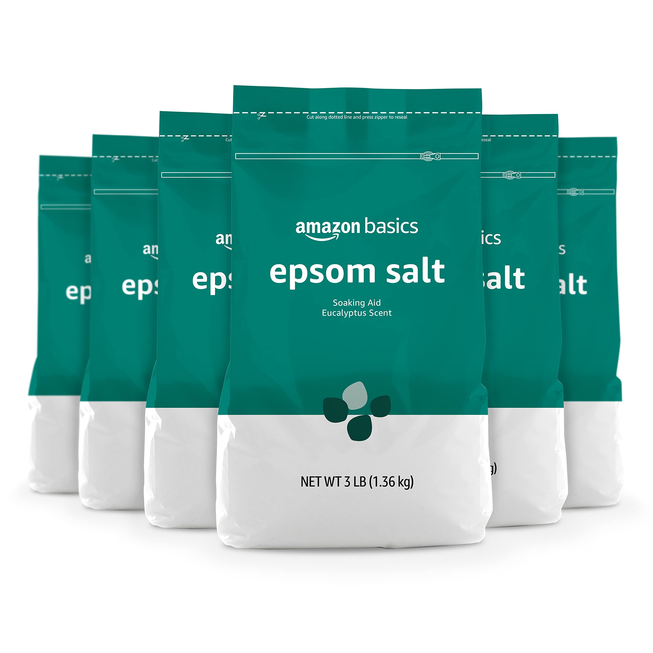 Amazon Basics Epsom Salt Soaking Aid, Eucalyptus Scented, for Relaxed Muscles, 3 Pound (Pack of 6) (Previously Solimo)