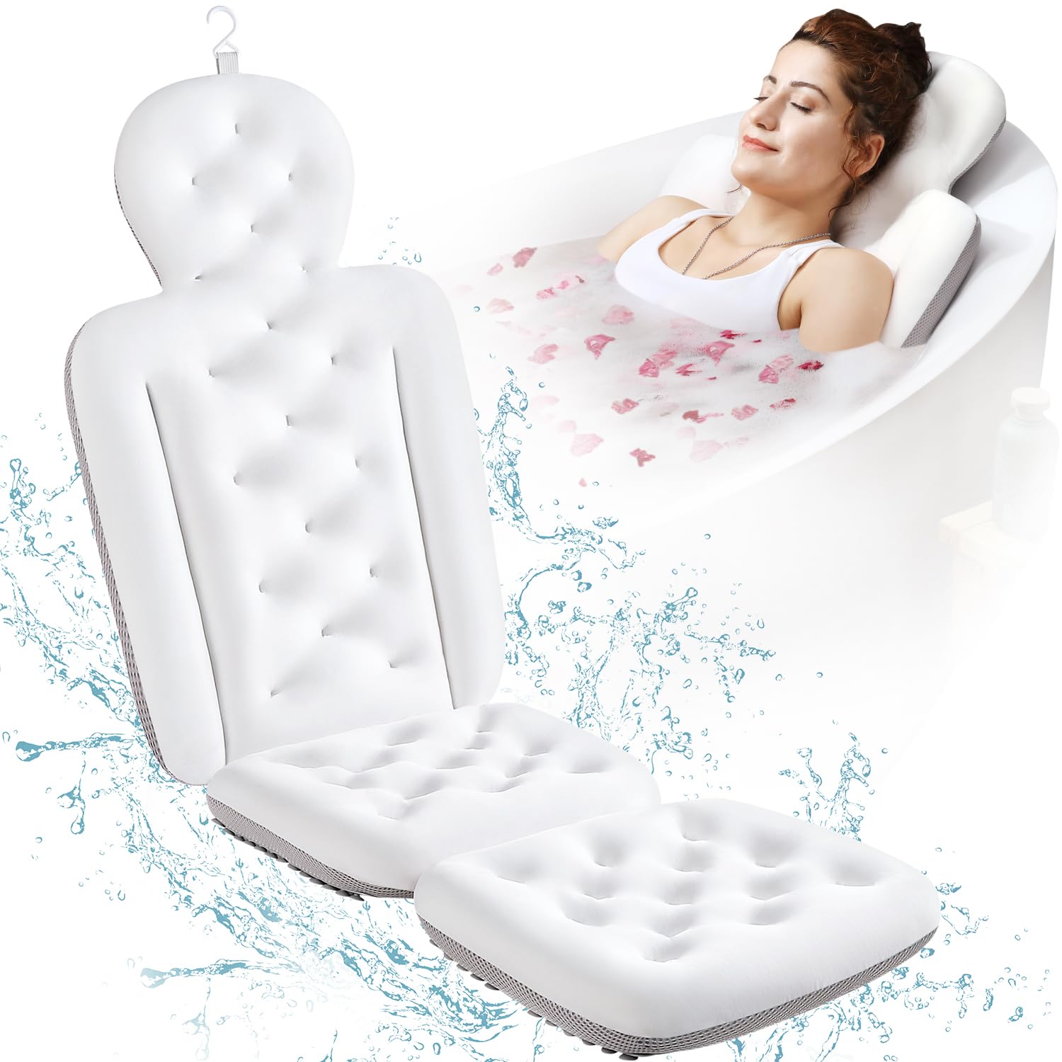  Full Body Bath Pillow for Bathtub, Luxury Tub Pillow for Headrest Neck and Back Support White 51" x 16"
| Thick Bathtub