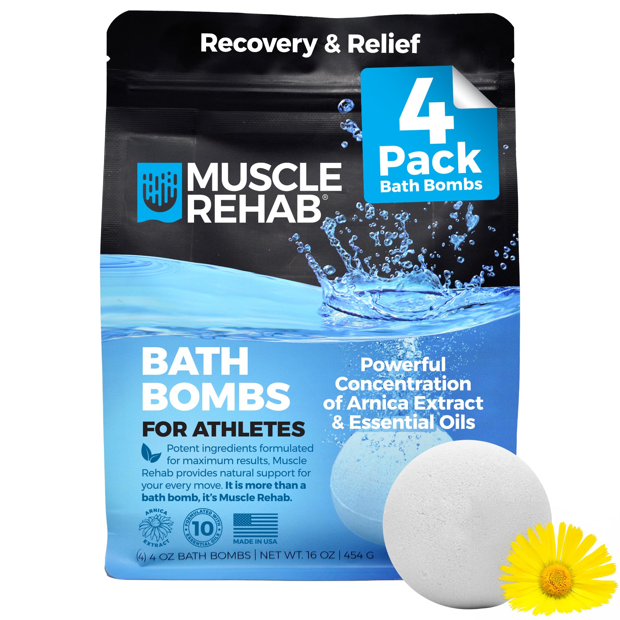 Epsom Salt Magnesium Bath Bombs for Muscle Recovery - Fast-Absorbing Muscle Soak with Arnica, Clary Sage & Eucalyptus -