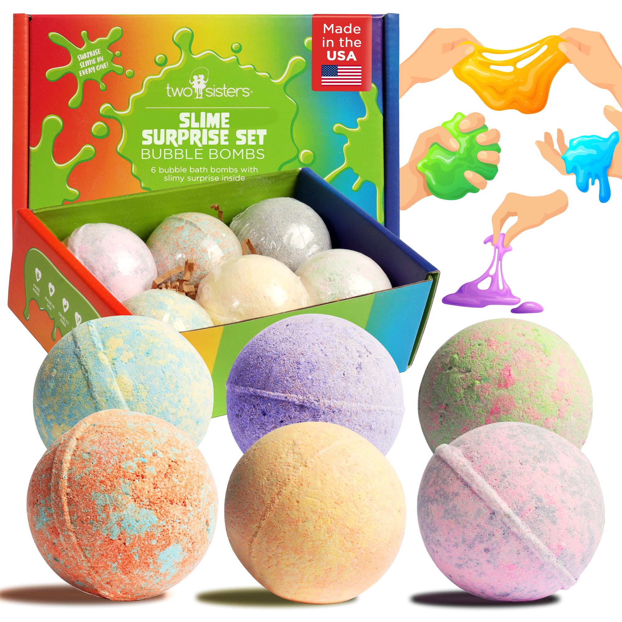 Kids Bubble Bombs with Surprise Bath Slime Inside - Fruity Scent, Fizzes & Foams, 6 Pack for Boys & Girls - Sensory Toy
