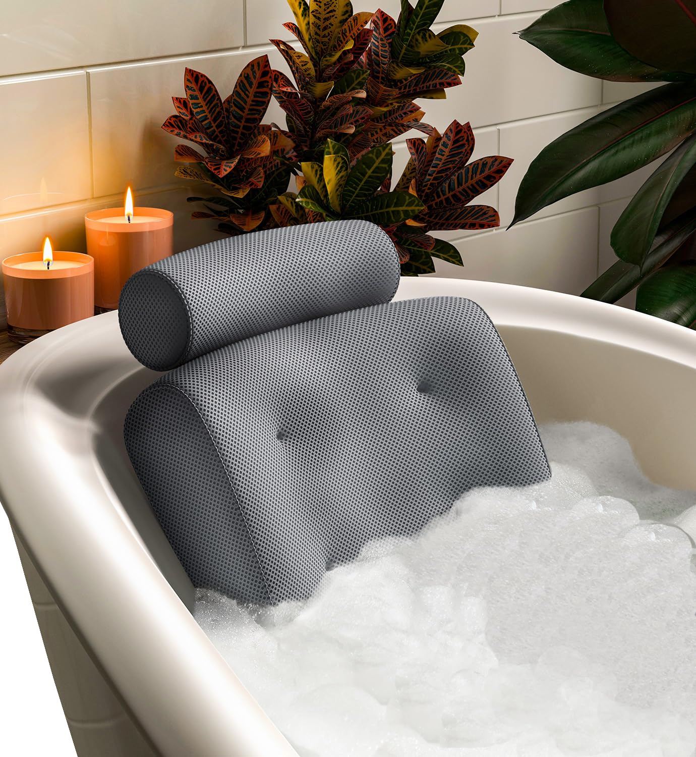 Everlasting Comfort Luxury Bath Pillows for Women - Non-Slip Bathtub Pillow with Suction Cups - Gray  
Everlasting Comfo